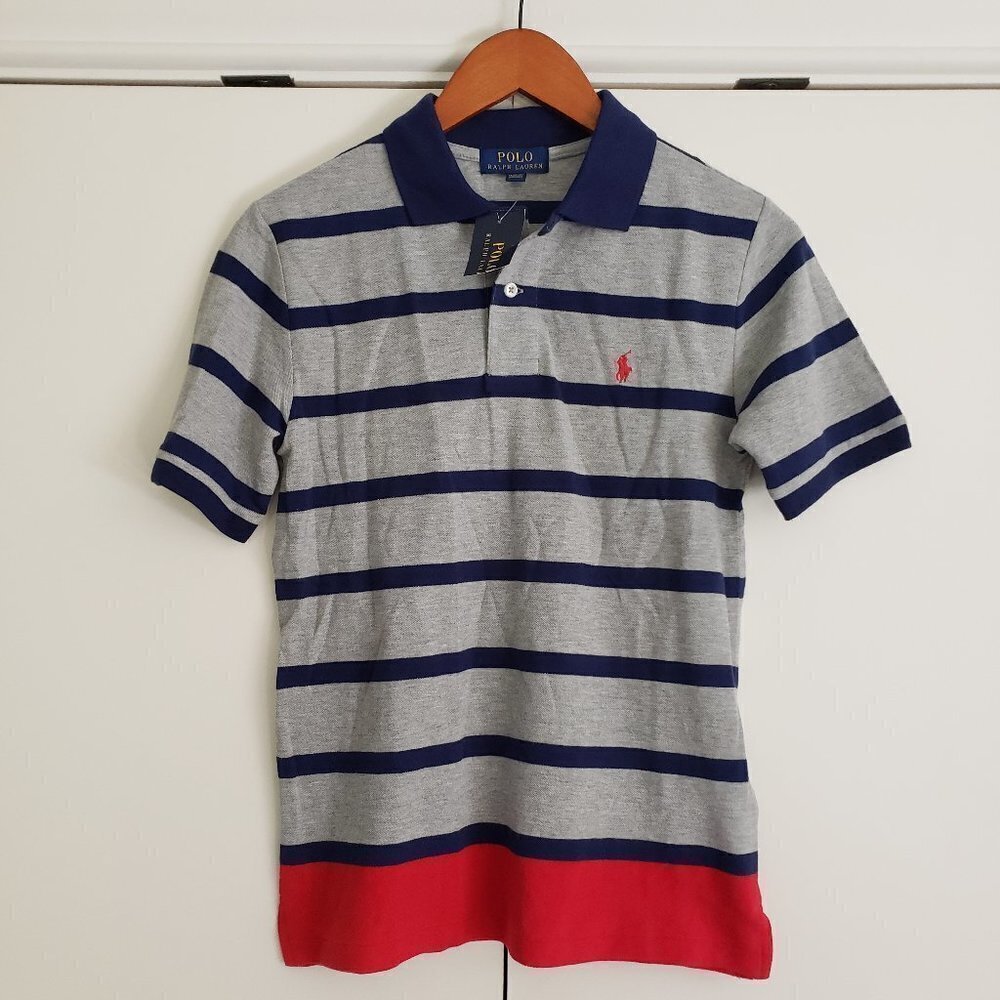 NWT - Ralph Lauren Boys Striped Cotton Mesh Polo - Size M (10/12)